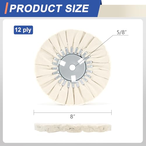 Image of 8 inch White Airway Buffing Wheel, 5 /8 inch Arbor, 12-Ply Fine Polishing Wheel for Angle Grinder, Final Polishing for Aluminum & Metal, Removes Micro-Haze, High Gloss Mirror Finish, 2 PCS