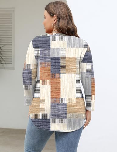 TFSDOD Plus Size Women Blouses 3/4 Sleeve Long Sleeve V Neck T Shirts Summer Business Casual 1X-5X3