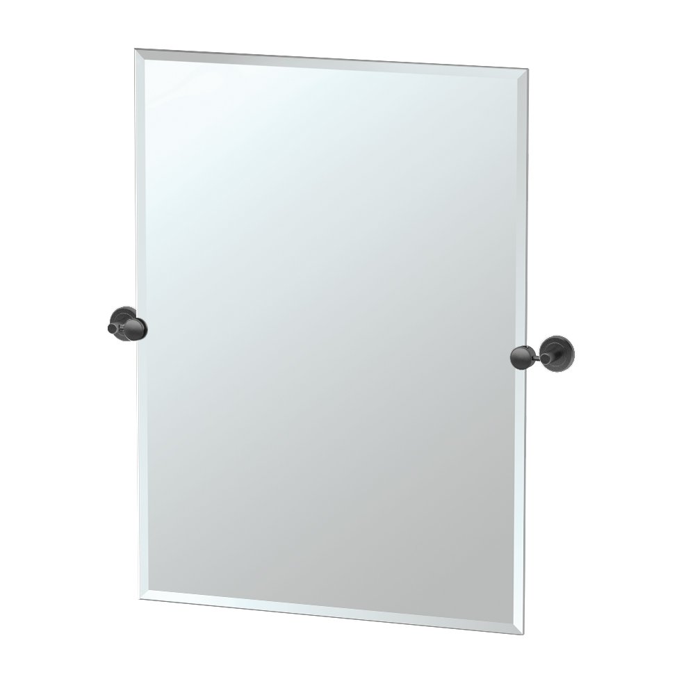 Gatco 4249MXS Latitude II Frameless Beveled Rectangle Pivot Bathroom Vanity Mirror, Wall Mounted Tilt Adjustable Mirror, 31.5” x 27.5” Matte Black Frame Mirror for Makeup &amp; Grooming