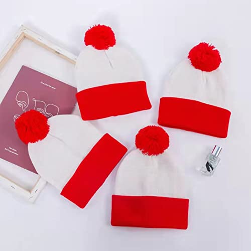 CICEYET Gorro Waldo para adultos Halloween vermelho e branco chapéu de tricô listrado com pompom de