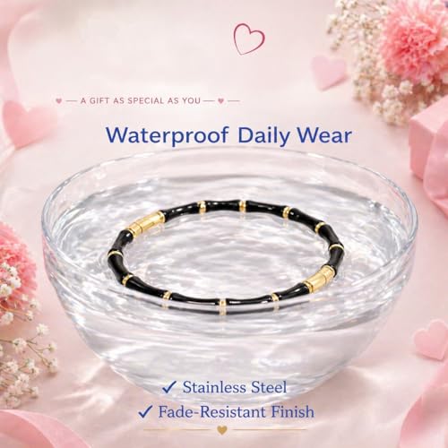 Image of Black Bamboo Evil Eye Gold Plated Stainless Steel Cuff Bracelet for Women | Nazar Bangle | Waterproof & Anti-Tarnish | Stylish Gift for Women