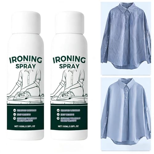 2PCS Iron Spray for Clothes 100ml Travel Size Crease Release Spray with Anti Static Guard Heavy Hold Clothing Starch Sprayer for Linen Polyester Silk Fabric Crease Releaser for Laundry Bed Sheets