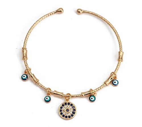 Lucky Eye Turkish Blue Evil Eye Bangle Copper Adjustable Fatima Hand Charm Cuff Bracelet For Women Girls Men Jewelry (Evil Eye Beacelet) #TOP30