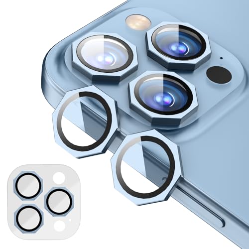 Image of GadgetBite Snaptra Octagon Lens Protector Compatible With iPhone 13 Pro & iPhone 13 Pro Max - 9H Tempered Glass Camera Cover with Metal Ring, Scratch-Resistant,Camera Lens Protection - Sierra Blue