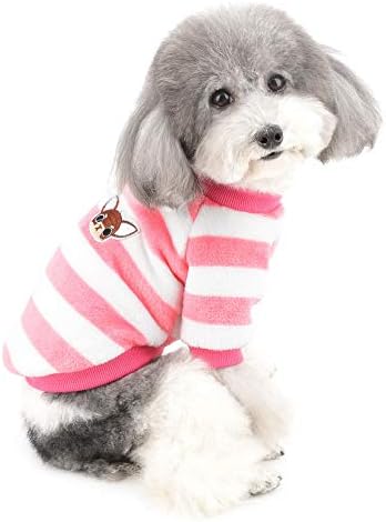Zunea Small Dog Jumper Winter Sweater Coat Warm Fleece Puppy Clothes Striped Pullover Jacket Super Soft Velvet Cold Weather Chihuahua Cats Apparel for Pet Dogs Girls Boys Pink S