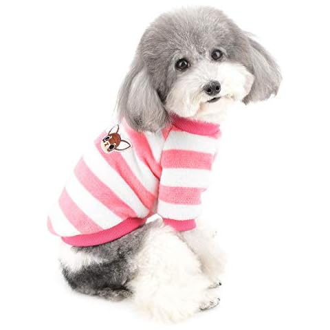 Zunea Small Dog Winter Sweater Coat Warm Fleece Puppy Clothes Jumper Striped Pullover Jacket Super Soft Velvet Cold Weather Chihuahua Cats Apparel for Pet Dogs Girls Boys Pink S Cover