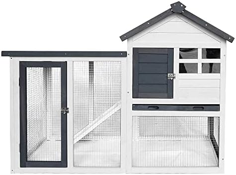 48''L Rabbit Hutch Indoor Outdoor Bunny Cage Rabbit Hutch Wood House Pet Cage for Small Animals (Grey/White)