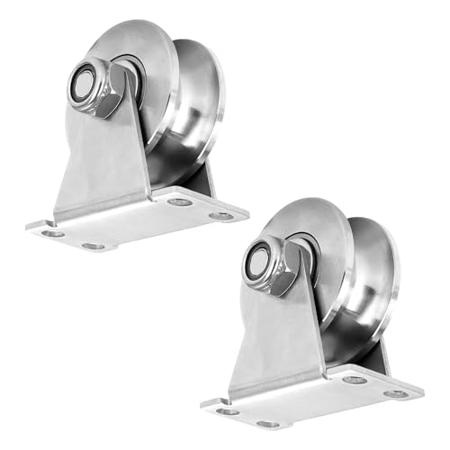 2Pack U Groove Wheel Pulley, 1.26in 201 Stainless Steel Silent Pulley Block, Heavy Duty Caster Wheels Sliding Gate Rollers with Duplex Bearing for Handling and Moving