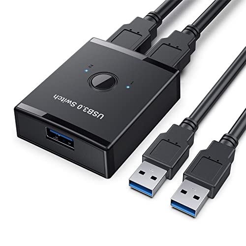 NFHK KVM Commutateur 2 vers 1 PC USB 3.0 Bidirectionnel ou 1 à 2 Hub pour clavier, souris, scanner, imprimante