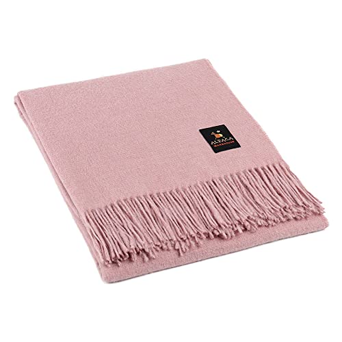 Arequipa Pride - Alpaca Wool Throw Blanket Woven Soft Warm Solid Color Design Peru 64" X 53" (Rose) #TOP20