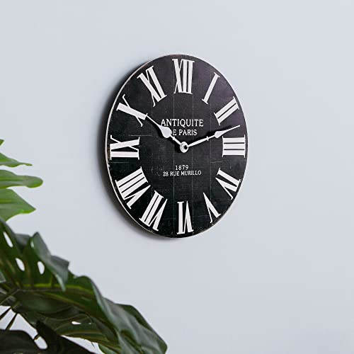 Nikky Home 12" Farmhouse Wood Wall Clock Battery Operated Silent Non Ticking Rustic Outdoor Wooden Black Clock Roman Numerals Home Decor For Kitchen, Living Room, Bedroom, Office #TOP6