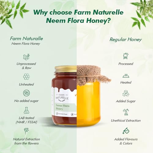 Image of Farm Naturelle Neem Forest Flower Wild Honey 400gm |100% Pure Honey | Raw & Unfiltered|Unprocessed|Lab Tested Honey In Glass Jar with Engraved Virgin Wooden Spoon