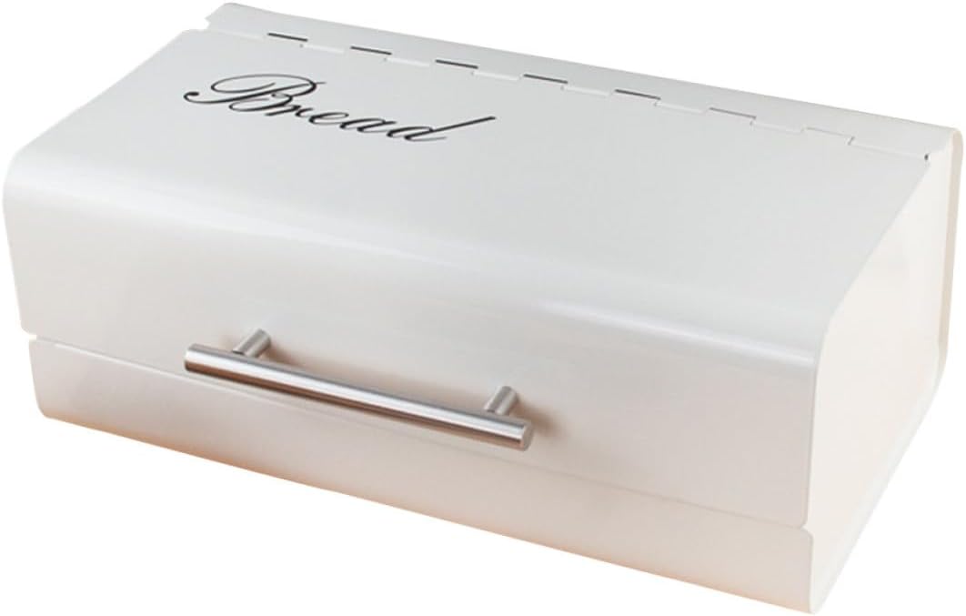 BESPORTBLE Retro Style Bread Box and Snacks Organizer, Milk White Iron Storage Case with Lid, Vintage Kitchen Countertop Bread Container for Home Food Storage and Cake Keeping
