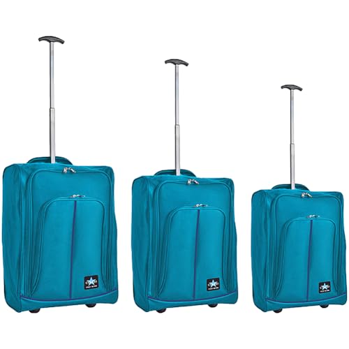 PROVITERA Juego de 3 maletas blandas resistentes, equipaje de mano con revestimiento suave y asa telescópica, maleta trolley resistente de viaje suave con ruedas Coveri Viale Morin, azul claro, Medio