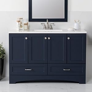 Springmillcabinetsemlyn48inchbathroomvanitywithwhitesinglesinktop3cabinets2shelves2drawers485wx1875dx3289hdeepblue Urban Country Home Decor Spring mill cabinets emlyn 48 inch bathroom vanity with white single sink top 3 cabinets 2 shelves 2 drawers 485 w x 1875 d x 3289 h deep blue urban country home decor