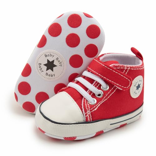 Image of Meckior Baby Girls Boys Canvas Sneakers Soft Sole High-Top Ankle Infant First Walkers Crib Shoes