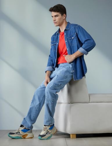 Image of The Indian Garage Co Men Dad Fit Solid Mid-Rise Cargo Denim