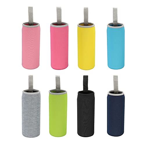 sourcing map Water Bottle Sleeve 500ml Neoprene Carrier Insulated Non Slip Protective Glass Bottles Cover with Strap for Cool or Hot Drinks, Colorful 8 Pack