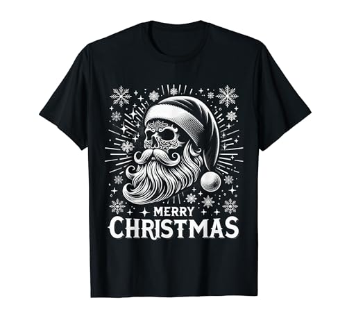 Vintage Crâne Père Noël Flocons de neige Merry Christmas Retro X-Mas T-Shirt