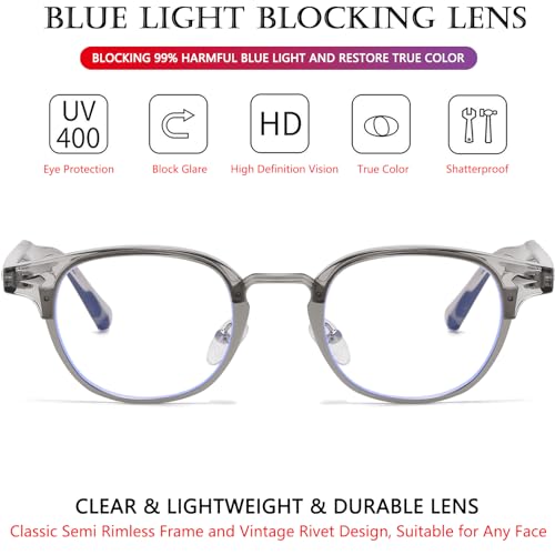 Image of AIEYEZO Retro Blue Light Glasses for Men Women 90s Classic Semi-Rimless Eyeglasses Fashion Cumputer Gaming Glasses