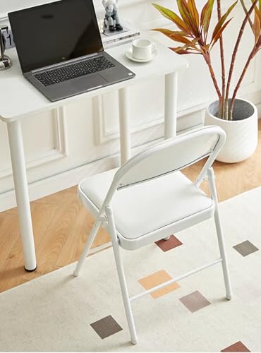 كراسي قابلة للطي مع وسادة مبطنة، كرسي فردي محمول للمنزل وتناول الطعام والاماكن الخارجية وصيد السمك، كرسي قابل للطي متعدد الاغراض باطار معدني وتصميم مانع للانزلاق (عبوة واحدة، ابيض)