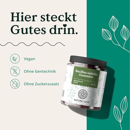 NATURE LOVE® Bacillus Subtilis Gummies - 100 Stück - Mikrobe des Jahres 2023 - aus natürlichen Fruchtsaftkonzentraten - 96,5% Fruchtanteil - 3 Mrd. KbE pro Tagesdosis - vegan, laborgeprüft