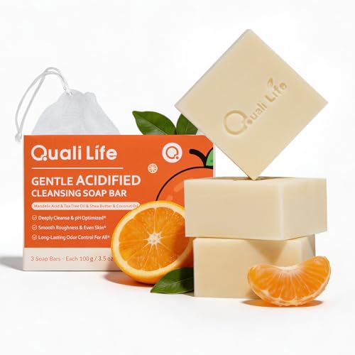 QualiLife Acidified Cleansing Bar - Purifying Deodorizing Soap for Eliminating Odor – Natural Deodorant Acidified Body Wash - Acidified Bar Soap for Women & Men, Pack of 3