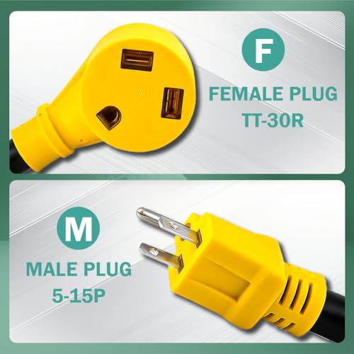 image for Jadode RV Power Adapter 12 Inch 30Amp Female to 15 Amp Male Pigtail RV