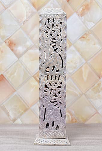 Crocon Handmade Soapstone Incense Stick Tower Candle Burner Elephant Leaf Design Incense Tower Burner | Tea Light Holder | Living Room Decor Kitchen Home Fragrance Decorative Gift Size - 11X3X3 Inch #TOP4