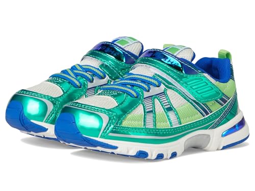 TSUKIHOSHI Storm Kids Shoes - Strap-Closure Machine-Washable Kids and Toddler Shoes with Wide Toe Box & Slip-Resistant, Non-Marking Outsoles, Green/Blue - 8.5 Toddler (1-4 Years)