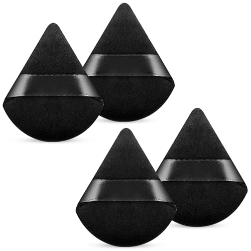 Image of GLUN Ultrasoft Triangle Shape Velour Powder Puffs, Pack of 4 Black Colour, Apply for Daily Makeup Such as Foundation, Cream, Blush Sponge For Wet & Dry Makeup