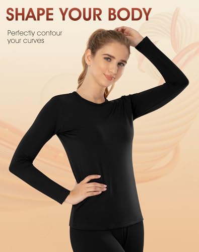 MANCYFIT Thermal Underwear for Women Long Johns Set Fleece Lined Ultra Soft (Black, Medium (US 8-10)) — view 3