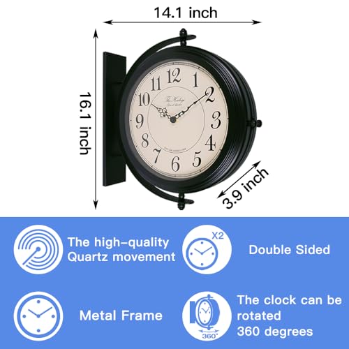 BESTIME 66264B 16-Inch Double Sided Metal Wall Clock with Black Frame.Sturdy Frame,Easy Read,Garden,Home Décor,Indoor,Outdoor,Farmhouse,Yard,Station,Office,Photography Props. - Image 4