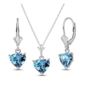 Galaxy Gold GG 14K Gold Jewelry Set – Necklace and Earrings w/Natural Heart-shaped Blue Topaz