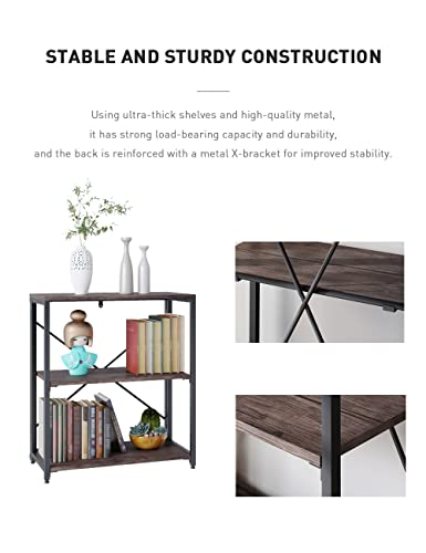 Bookshelf,3-Tier Folding Bookcase,Industrial Book Shelf,Rustic Wood Storage Shelves,Tall Bookshelf,Shelves For Bedroom,Office,Kitchen,Living Room,Study Room,No Assembly Folding Bookshelf,Black #TOP2