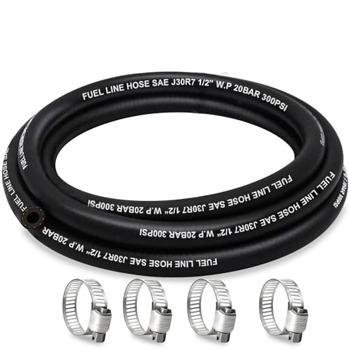 HOUSUN Fuel Line 1/2 Inch ID Fuel Hose 5FT J30R7 Fuel Line Hose NBR with 4 Clamps