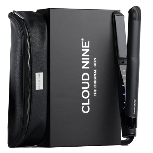 CLOUD NINE Set regalo con piastra per capelli nera originale | Controllo della temperatura variabile Tecnologia Quick Heat Touch Piastre flottanti in ceramica Spring Flex Styling