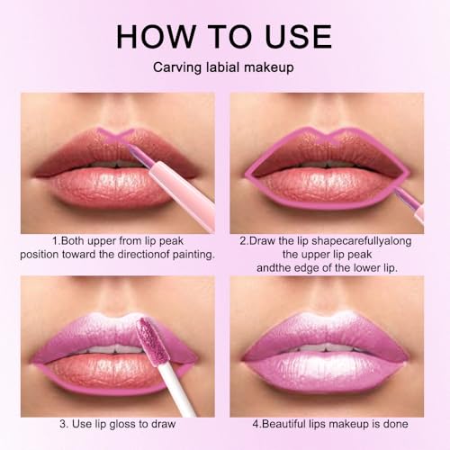 Image of evpct Pink Metallic Glitter Lip Liner and Lipstick Combo Lip Gloss Stain Set Makeup for Women Long Lasting Waterproof 24, Rose Pink Metallic Shimmer Frosted Iridescent Glossy Liquid Lipstick 21