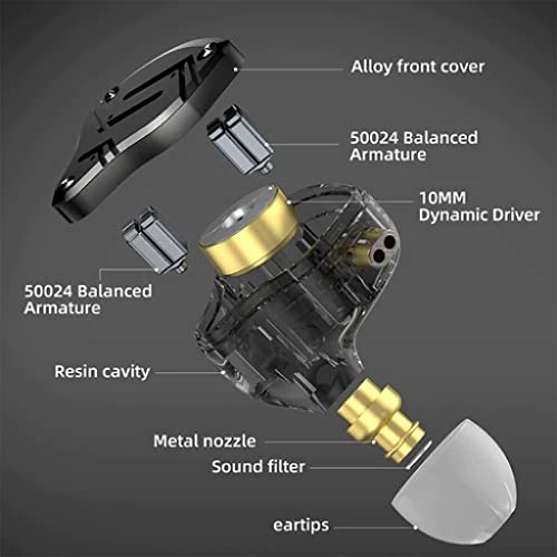 Image of KZ Acoustics KZ ZS10 Pro X Wired IEM In Ear Earphone with Mic, High-Performance 1 Dynamic Driver 4 Balanced Armature Noise Isolation with Tangle free 2Pin Detachable Cable with Leatherette Case(Black)