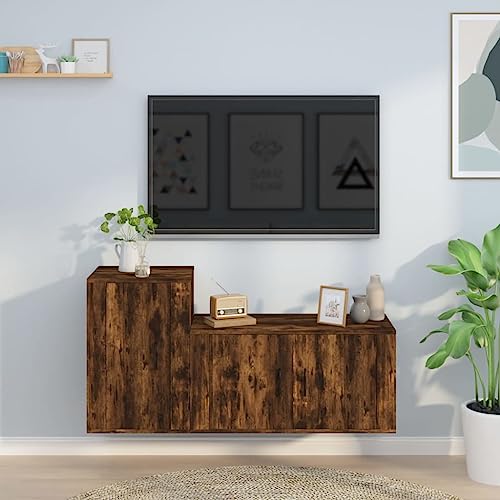 INLIFE Ensemble de Meubles TV 2 pcs Chêne fumé Bois d'ingénierie-3188467