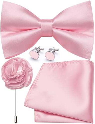 Image of Solid Color Bow Ties for Men Silk Pre-tied Tuxedo Bowtie Set 4PCS