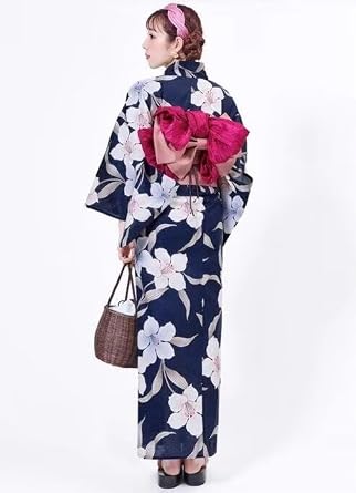 Women's Yukata, 2-piece Set with Drawstring Bag, Spring/Summer/Autumn, Lightweight, 100% Cotton, Japanese Pattern, Floral, Cherry Blossom, Japanese Style, Cute, Breathable, Kimono