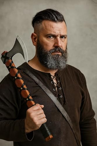 Viking Axe of Ragnar Lothbrok Hunting Axe with Rosewood Handle - Hand-Forged High Carbon Steel Sharp Blade, Handmade Camping Axes, Hatchet-Norse Ax, Tomahawk Vikings Bearded Axes, with Leather Sheath