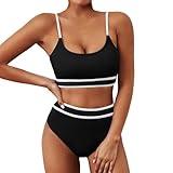 Bikinis Que No Dejan Marca Vestido de Baño Mujer Traje de Baño Piezas Bikini Cintura Alta Acanalado para Mujer con Tirantes Ajustables Corte Conjunto Bikini Bikinis (Black S)