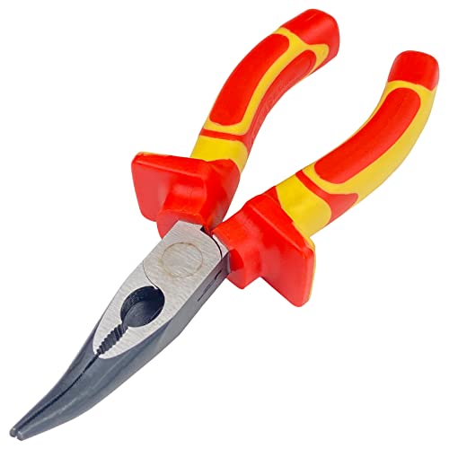 WEDO VDE 1000V Insulated Snipe Nose Pliers,6 inch Round 45 Degree Bent Needle Nose Pliers, Injection Pliers with Chrome Vanadium Steel Body and Anti-Slip Handle