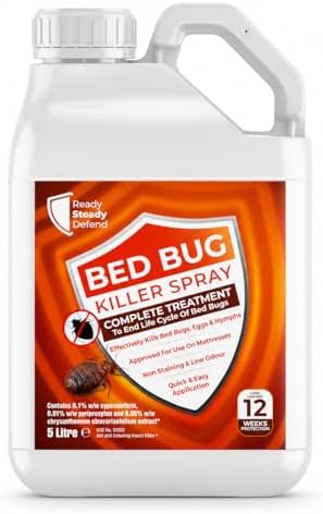 Bed Bug Killer Spray | 5 Litre | Complete Treatment to End Life Cycle of Bed Bugs, Eggs, Nymphs | Safe to Use On Mattresses, Bedding & Carpets | Non Staining & Low Odour | Quick & Easy Application