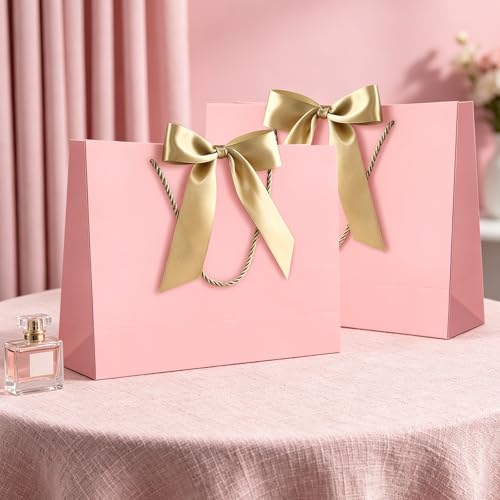 Image of JMANNI 12 Pcs Black Paper Gift Bags with Ribbon Handle