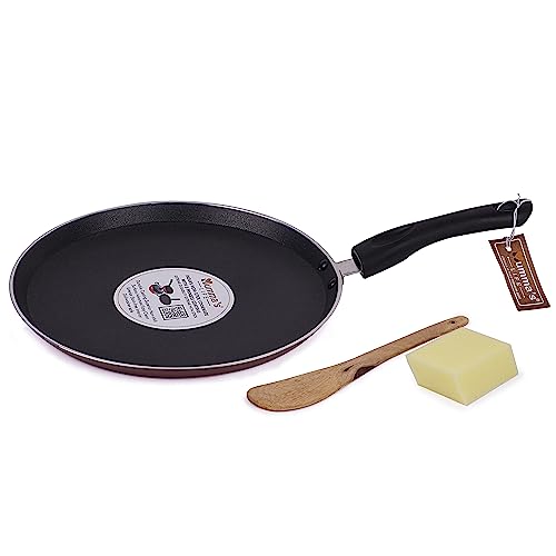 Image of Mumma's LIFE Non Stick Dosa Tawa with Sturdy Riveted and Bakelite Handle (Induction and Gas Stove Friendly), Non Toxic and PFOA Free, 24 Months Warranty (25CM, RED)
