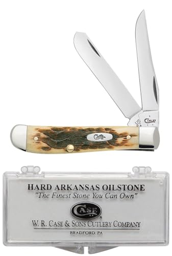 Case XX WR Pocket Knife Mini Trapper Amber Jig Bone W/Sharpening Stone (6207 SS) - Length Closed: 3 1/2 Inches