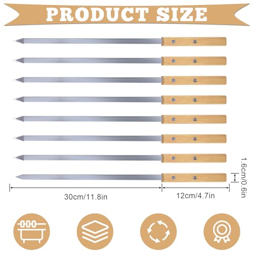 Miniatura 4 de Awcigg 8 Piezas Brochetas Barbacoa De Acero Inoxidable Con Mangos De Madera De Haya, 42cm Pinchos Barbacoa De Metal Plano, Brochetas De Barbacoa Reutilizables Con Bolsa De Almacenamiento